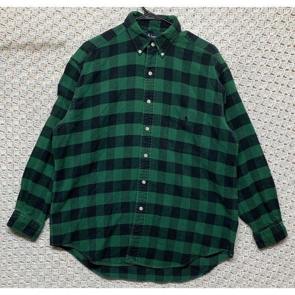 Vtg 90s Ralph Lauren Big flannel Shirt Men M Green Check Long sleeve Button down - Picture 1 of 9